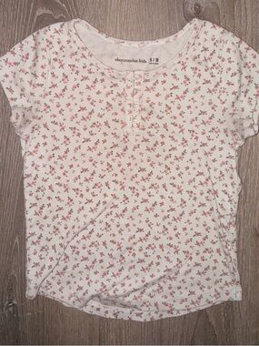 abercrombie kids White Short-Sleeve Henley Tee with Pink Floral Print